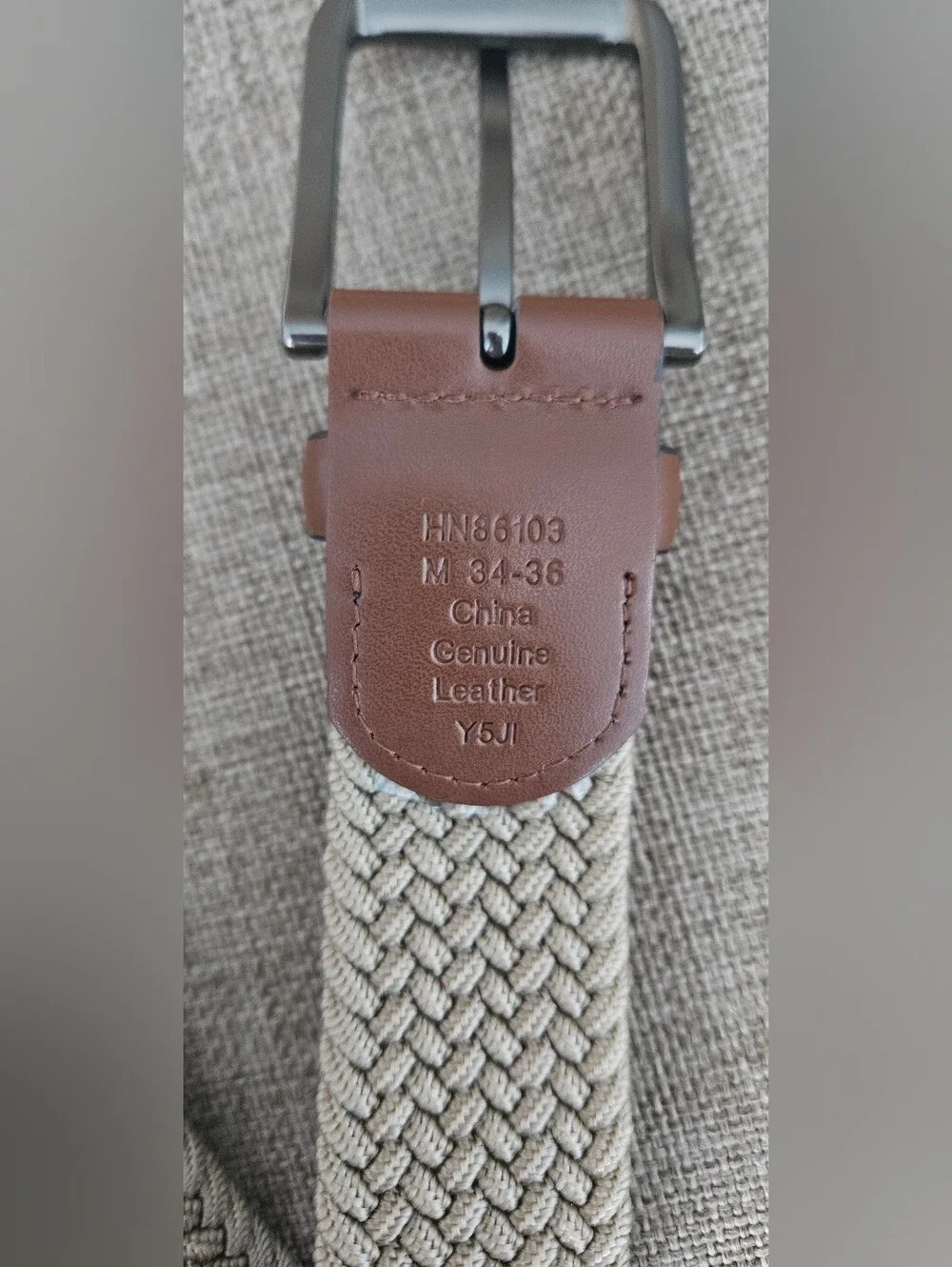 Original Penguin Tan Braided Stretch Belt with Brown Leather Trim Size M (34-36)